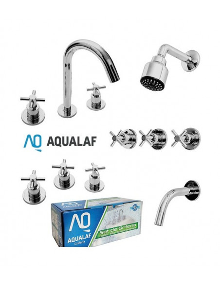 Juego Griferia Baño Completo Aqualaf Aqua Lever + Accesorios